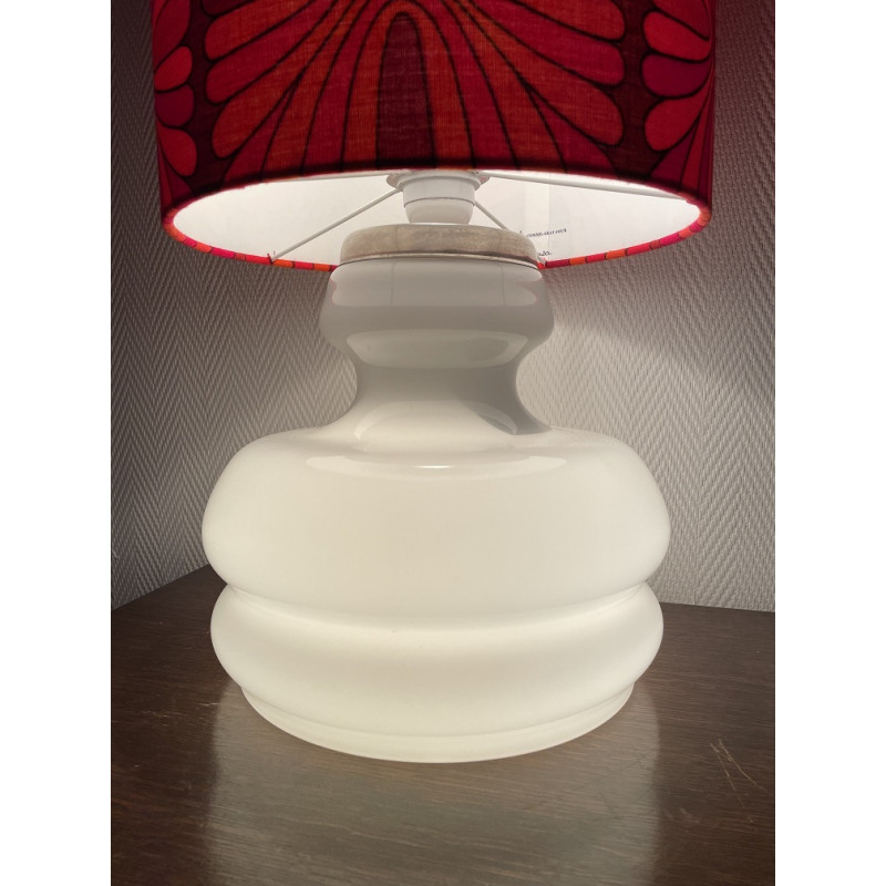 DeskLamp  Pausa -  white opalin glass and mid-century fabric