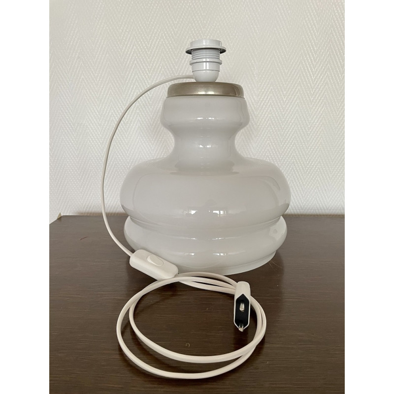 Lampe à poser Pausa - opaline blanche et tissu vintage