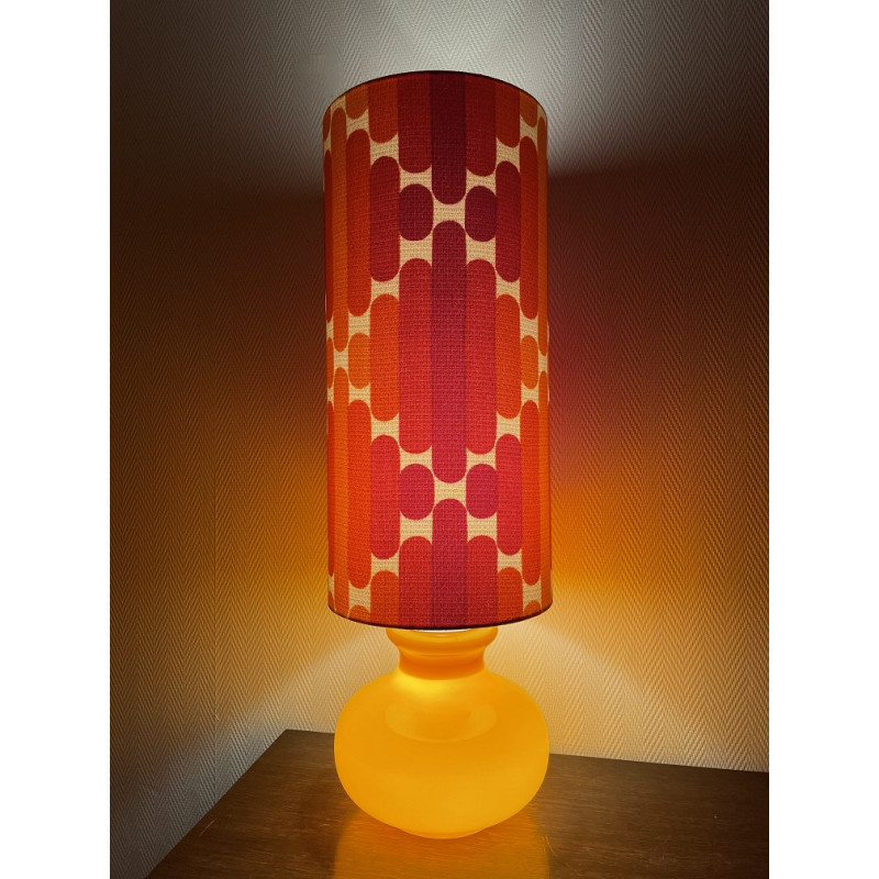 Lampe à poser Camaieu - opaline orange et tissu vintage