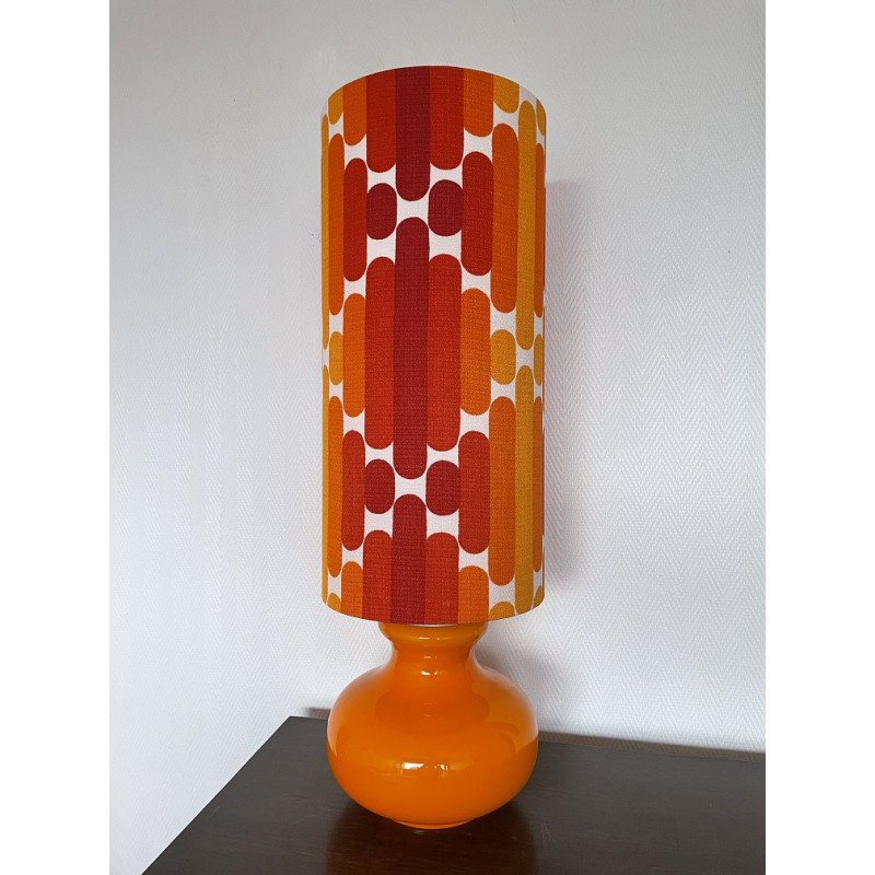 Lampe à poser Camaieu - opaline orange et tissu vintage