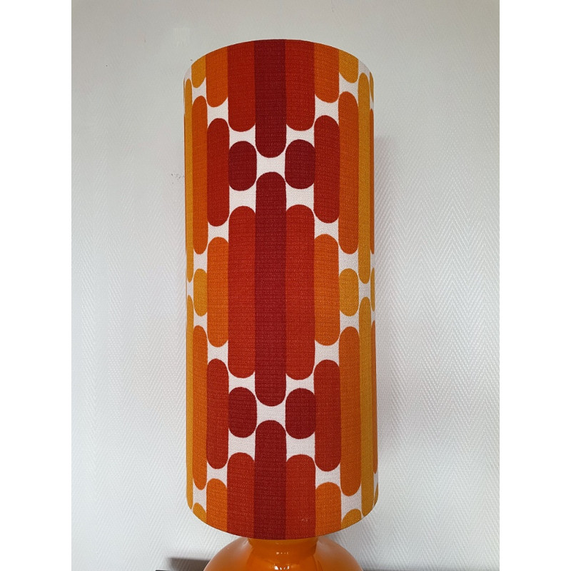 Lampe à poser Camaieu - opaline orange et tissu vintage