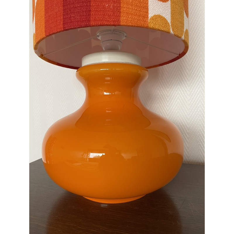 Lampe à poser Camaieu - opaline orange et tissu vintage