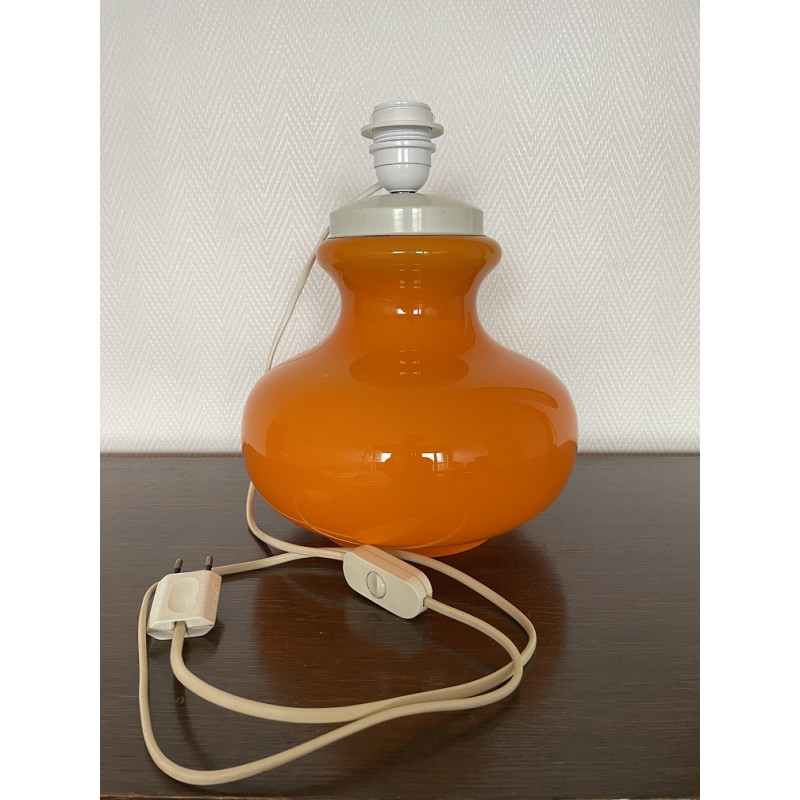 Lampe à poser Camaieu - opaline orange et tissu vintage