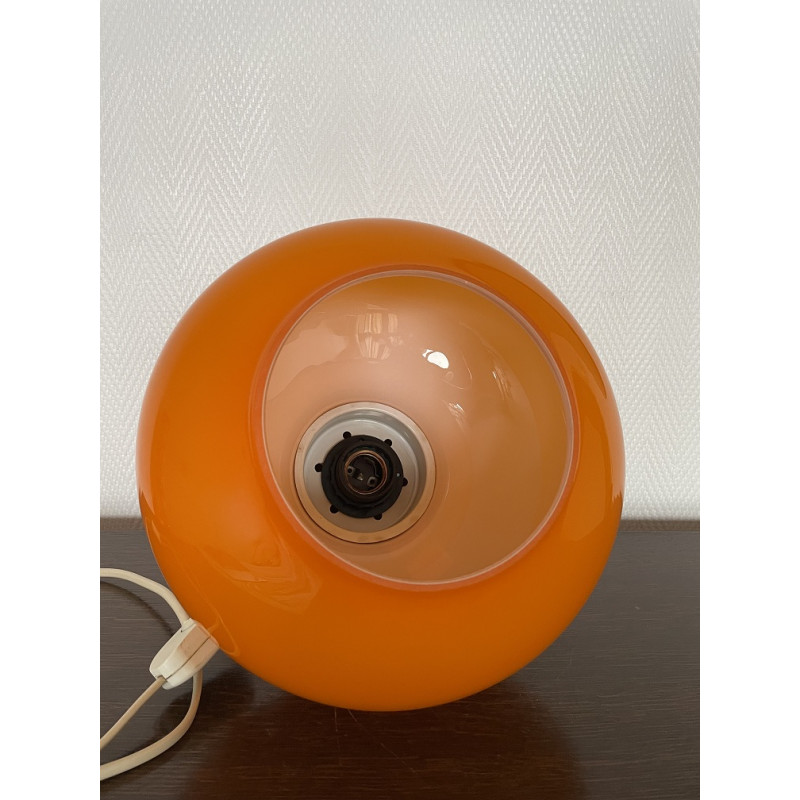 Lampe à poser Camaieu - opaline orange et tissu vintage