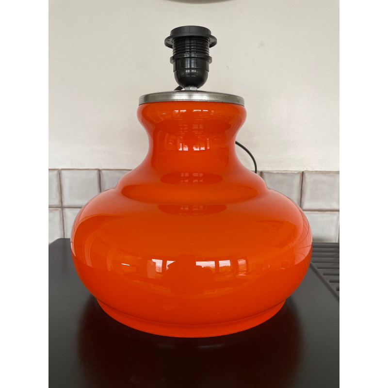 Lampe à poser Serpentin - opaline orange et tissu vintage