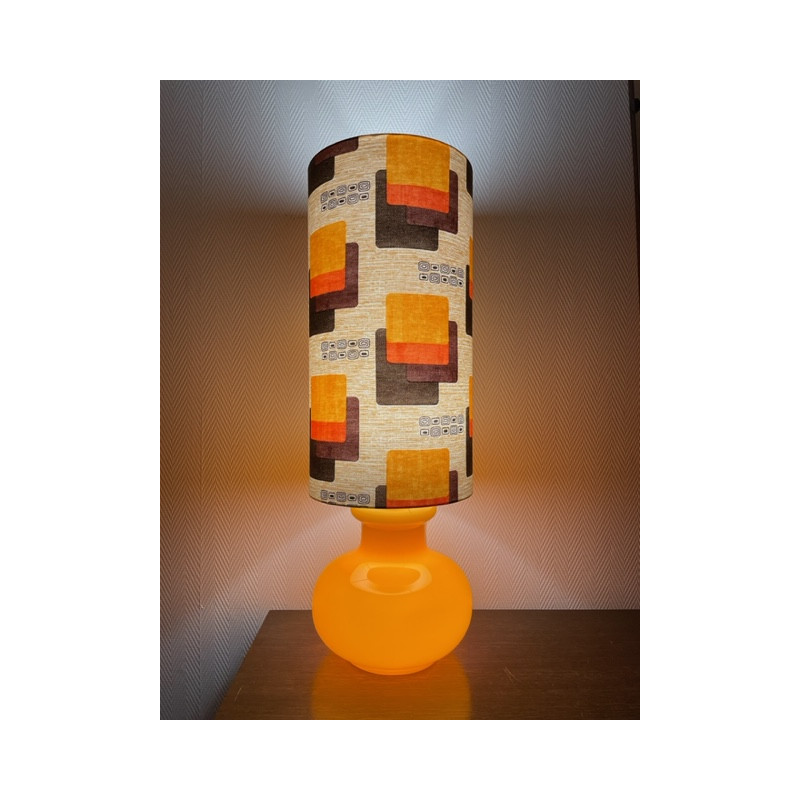 Lampe à poser Maori - opaline orange et tissu vintage