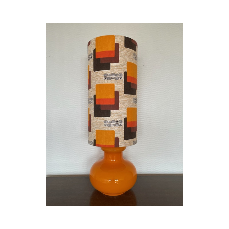 Lampe à poser Maori - opaline orange et tissu vintage