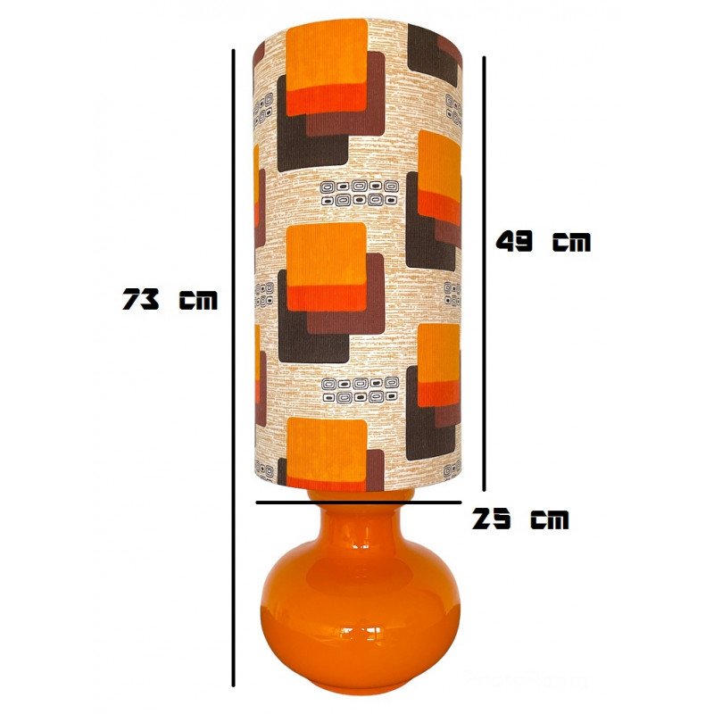 Lampe à poser Maori - opaline orange et tissu vintage