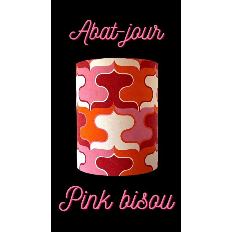 Abat-jour Pink Bisou H36 D30 - tissu vintage 70's