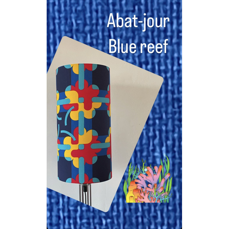 Abat-jour Blue Reef H40 D20 tissu vintage