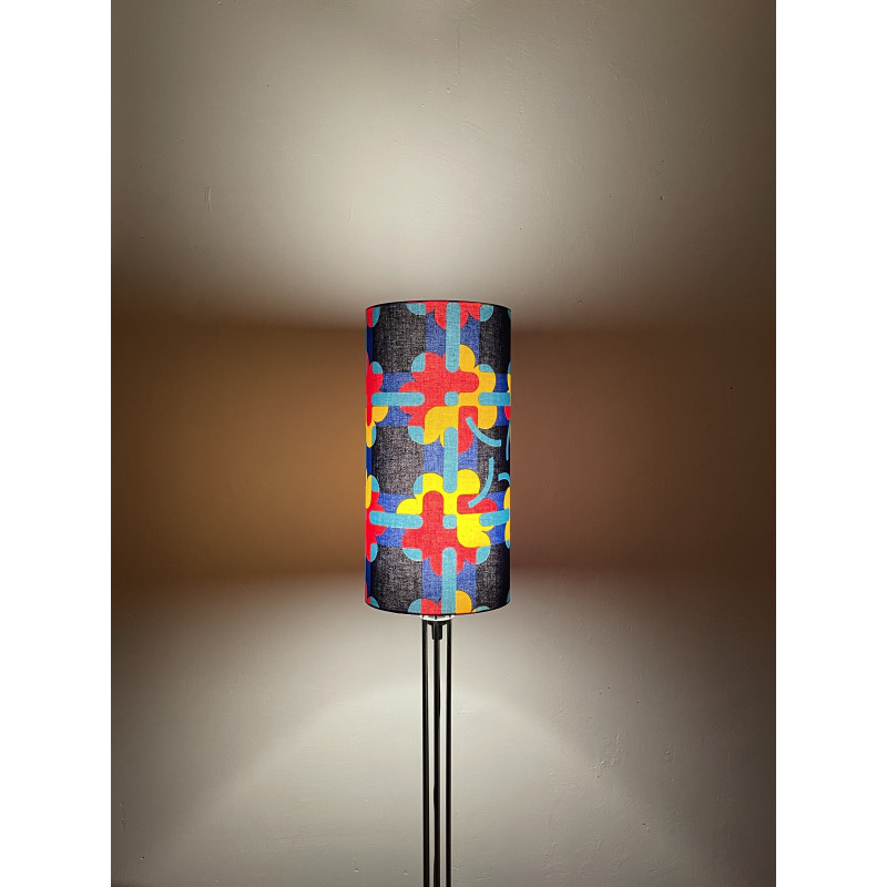 Lampshade Blue Reef H40 D20cm - mid-century fabric