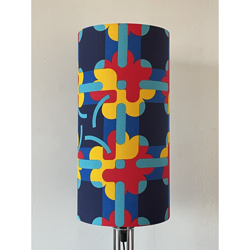 Lampshade Blue Reef H40 D20cm - mid-century fabric