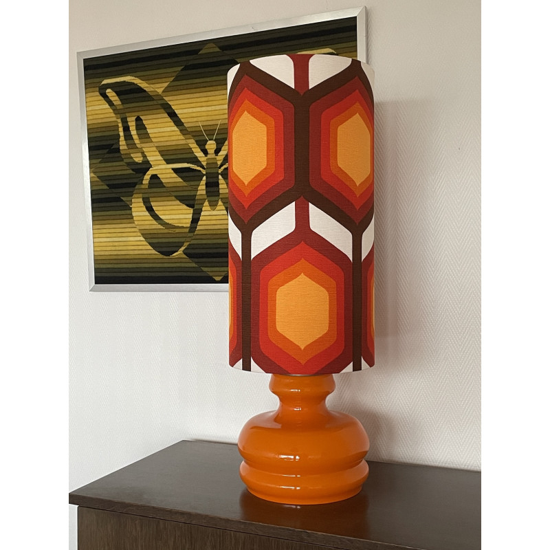 Lampe à poser opaline orange et tissu Eternity vintage