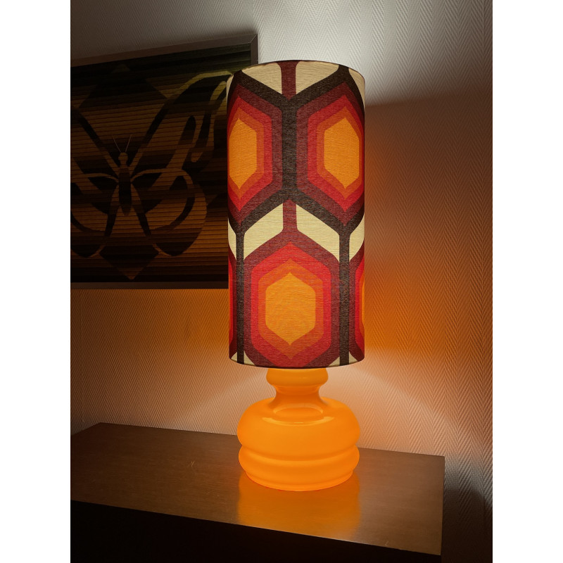 Lampe à poser opaline orange et tissu Eternity vintage