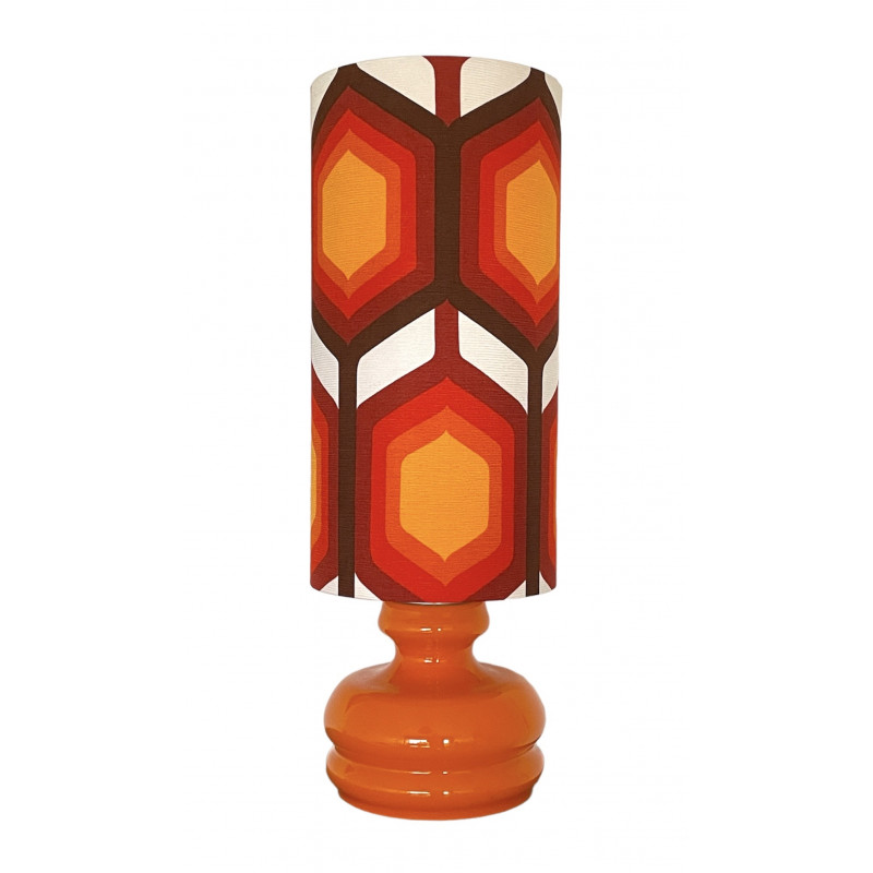 Lampe à poser opaline orange et tissu Eternity vintage