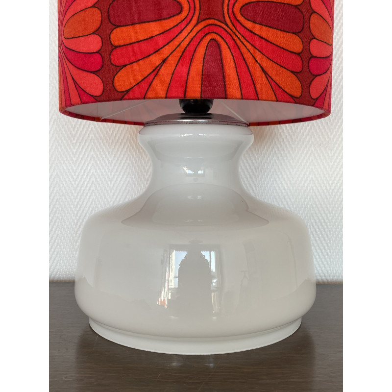 Lampe à poser Pausa - opaline blanche et tissu vintage