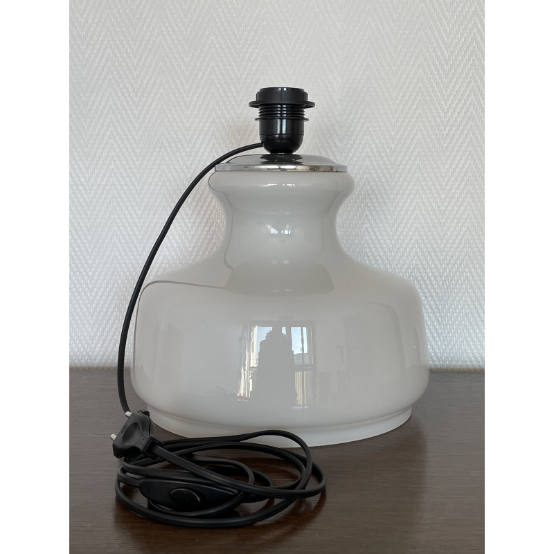 Lampe à poser Pausa - opaline blanche et tissu vintage