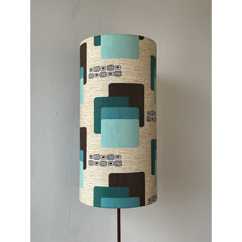 Lampshade Maori bleu H40 D20 tissu vintage