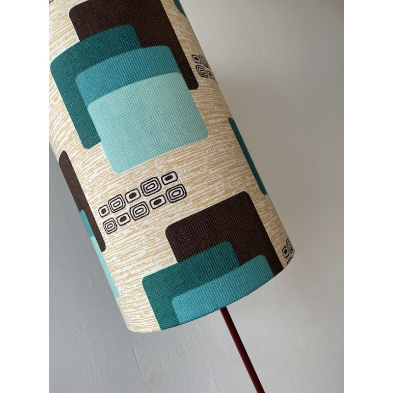 Lampshade Maori bleu H40 D20 tissu vintage