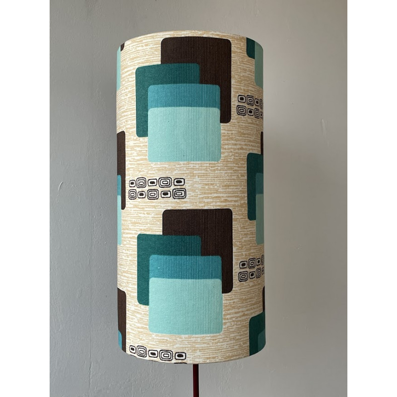 Lampshade Maori bleu H40 D20 tissu vintage