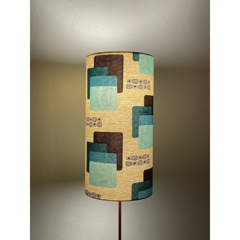 Lampshade Maori bleu H40 D20 tissu vintage