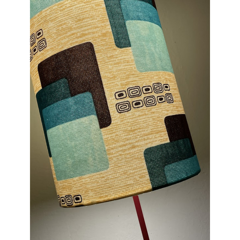 Lampshade Maori bleu H40 D20 tissu vintage