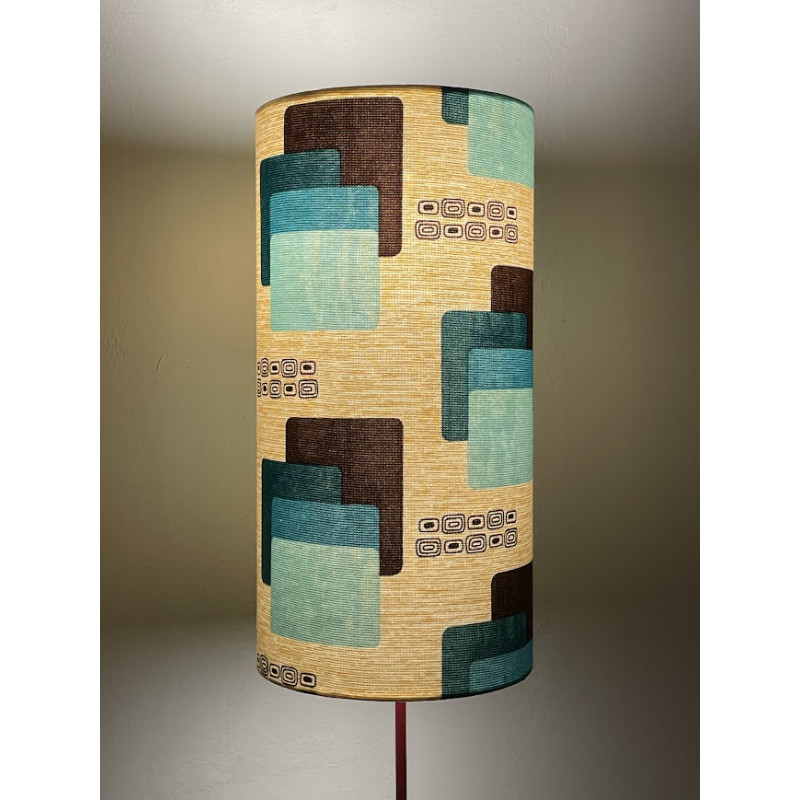 Lampshade Maori bleu H40 D20 tissu vintage