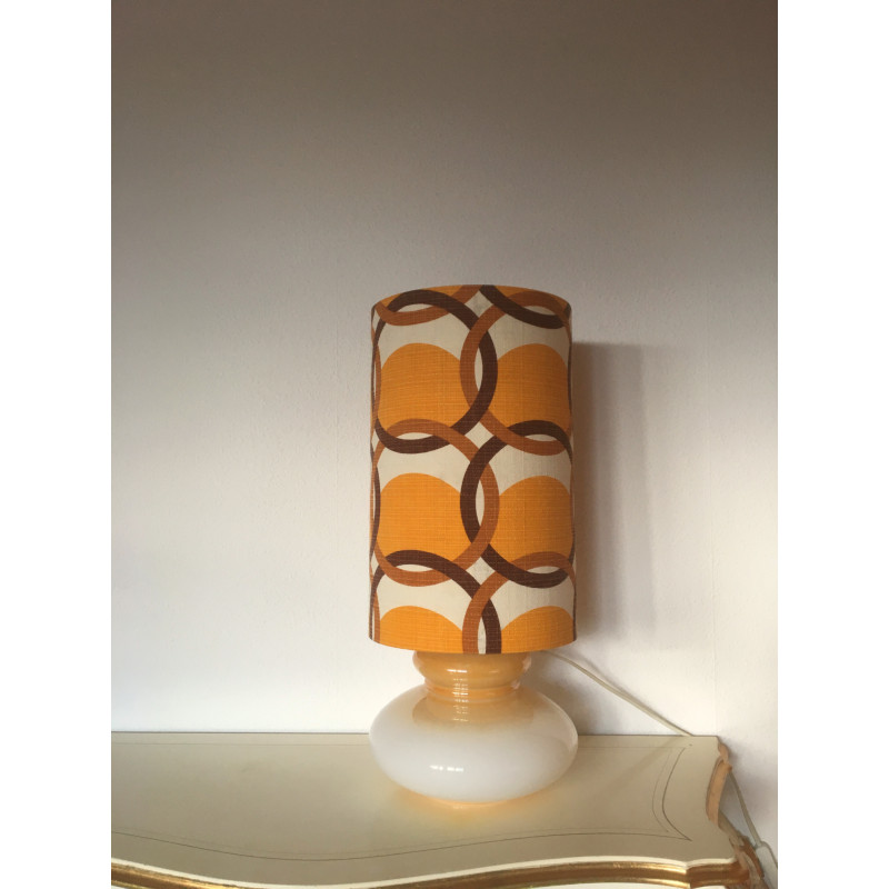 Lampe à poser Centurion - opaline marbré caramel et tissu vintage