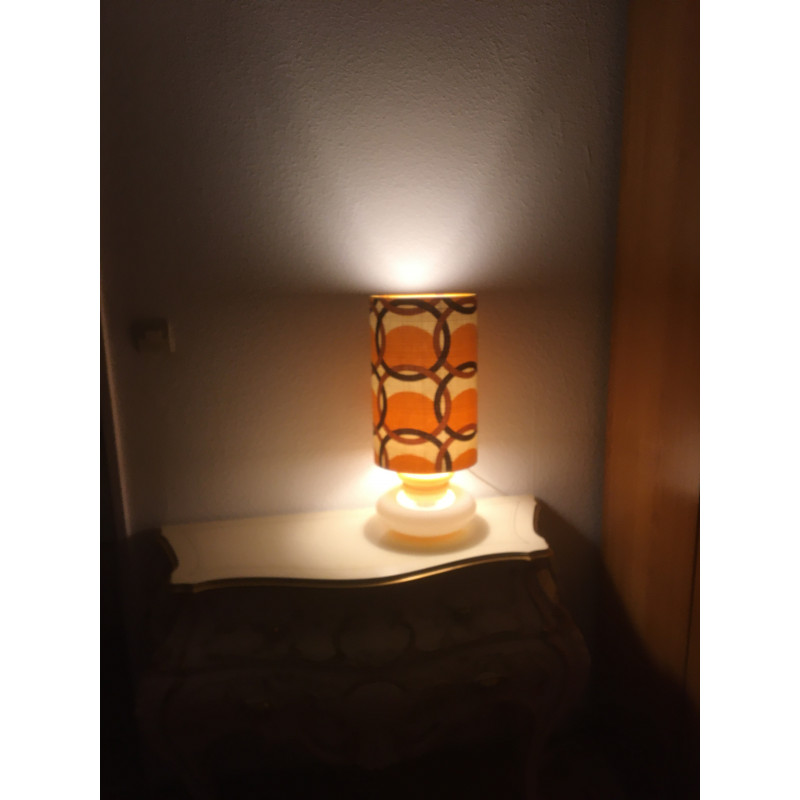 Lampe à poser Centurion - opaline marbré caramel et tissu vintage