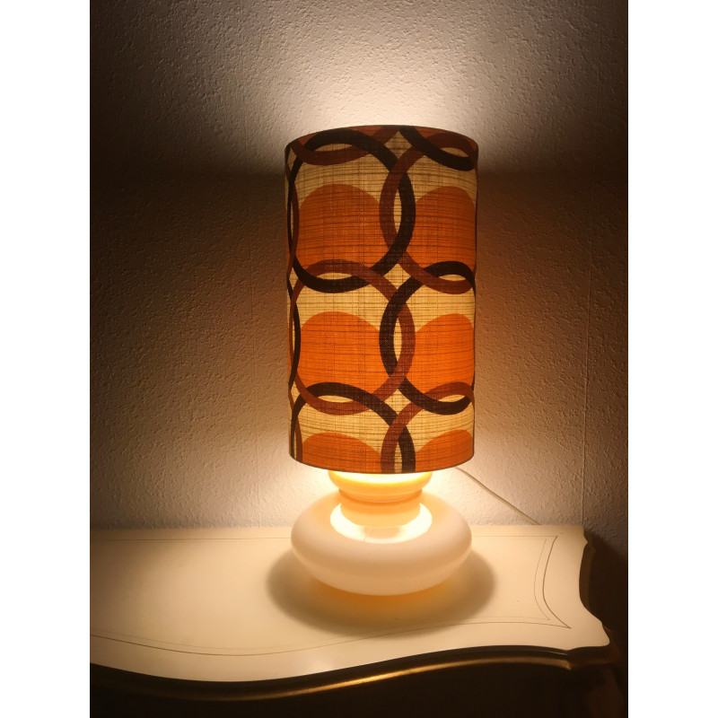 Lampe à poser Centurion - opaline marbré caramel et tissu vintage