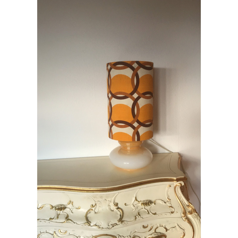 Lampe à poser Centurion - opaline marbré caramel et tissu vintage