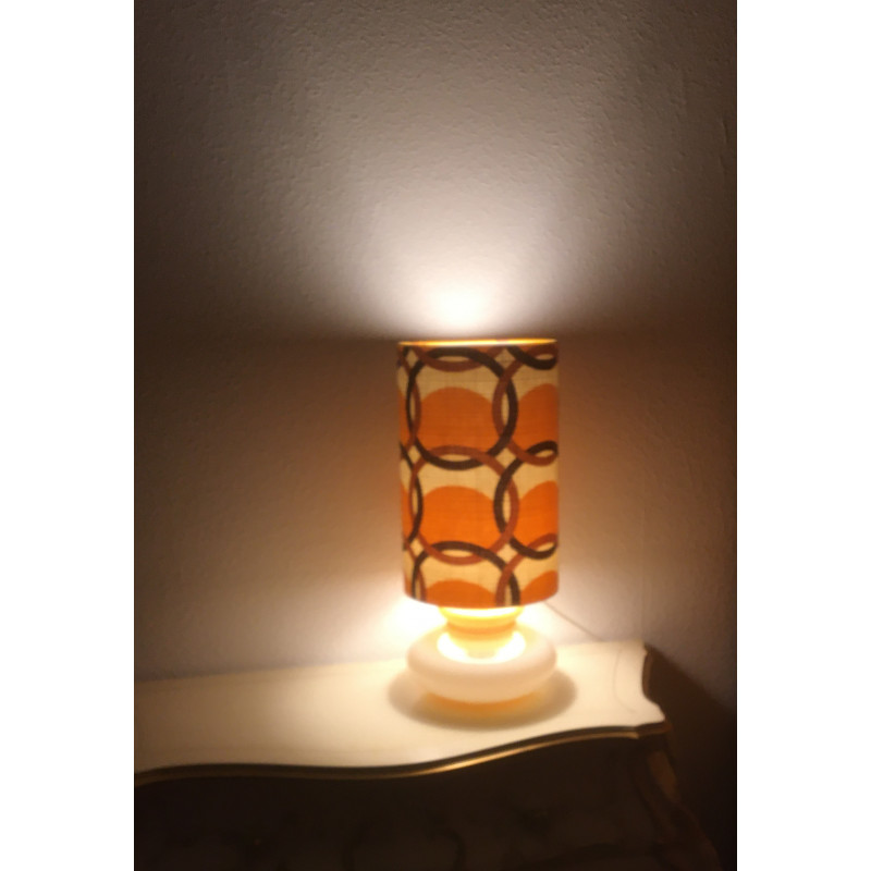 Lampe à poser Centurion - opaline marbré caramel et tissu vintage