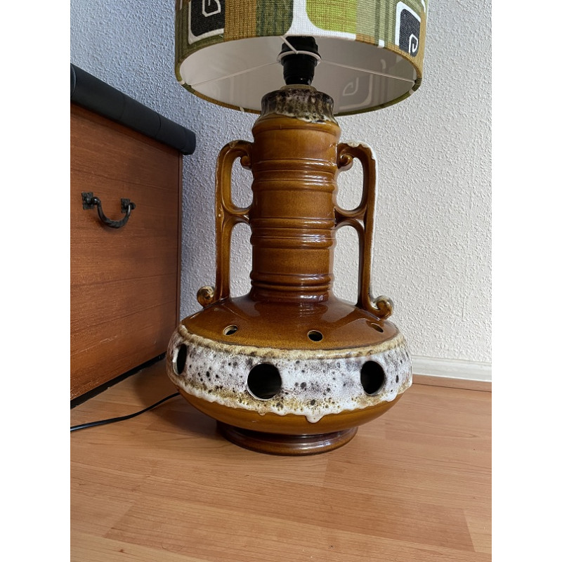 Lampe de sol Tennessee - céramique marron/gris et tissu vintage