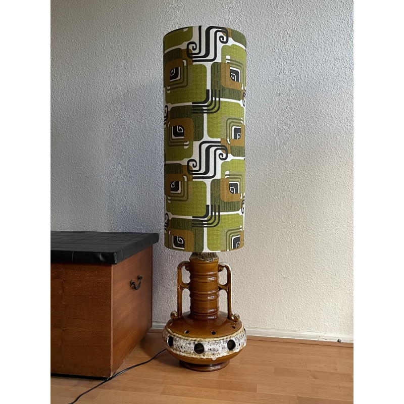 Lampe de sol Tennessee - céramique marron/gris et tissu vintage