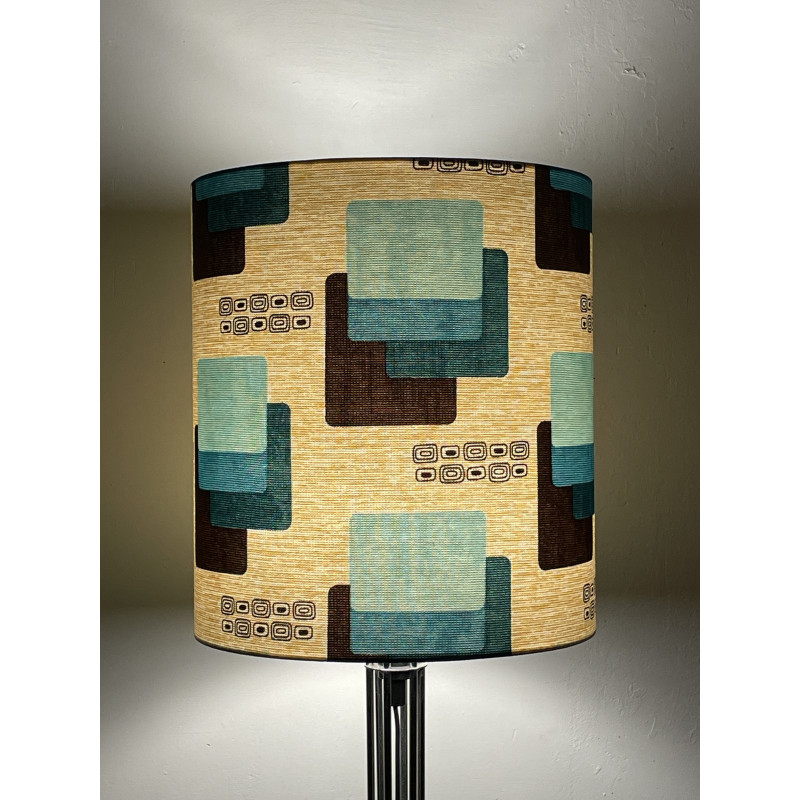 Lampshade « Maori bleu » H34 D30 - mid-century fabric