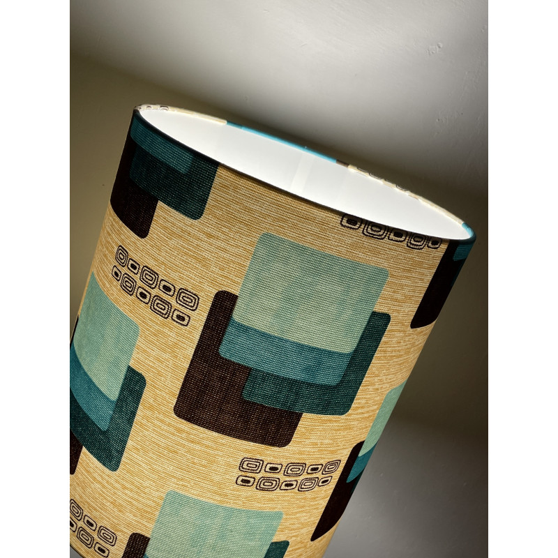 Lampshade « Maori bleu » H34 D30 - mid-century fabric