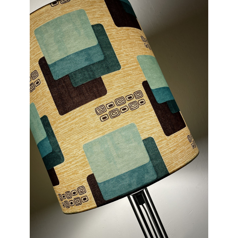 Lampshade « Maori bleu » H34 D30 - mid-century fabric