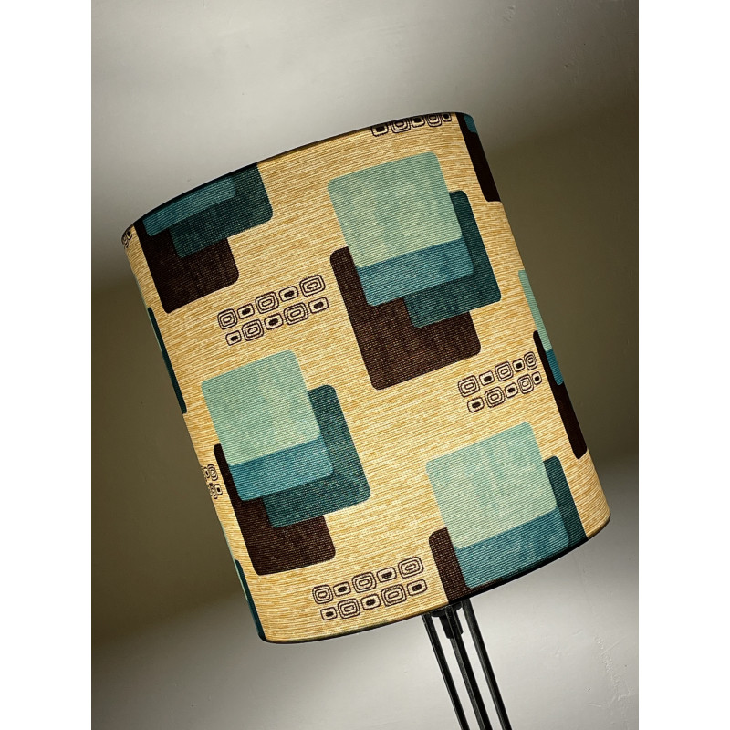 Lampshade « Maori bleu » H34 D30 - mid-century fabric