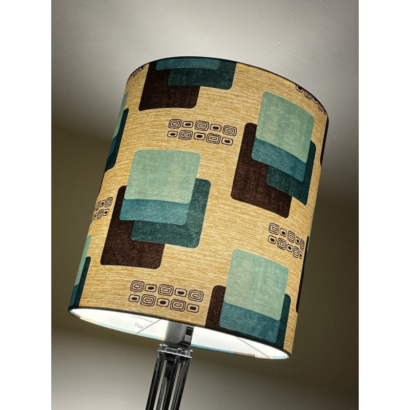 Lampshade « Maori bleu » H34 D30 - mid-century fabric