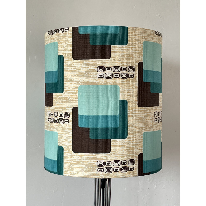 Lampshade « Maori bleu » H34 D30 - mid-century fabric