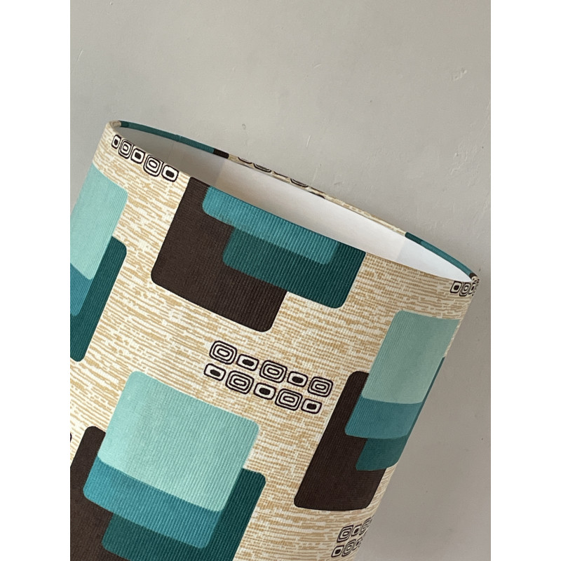 Lampshade « Maori bleu » H34 D30 - mid-century fabric