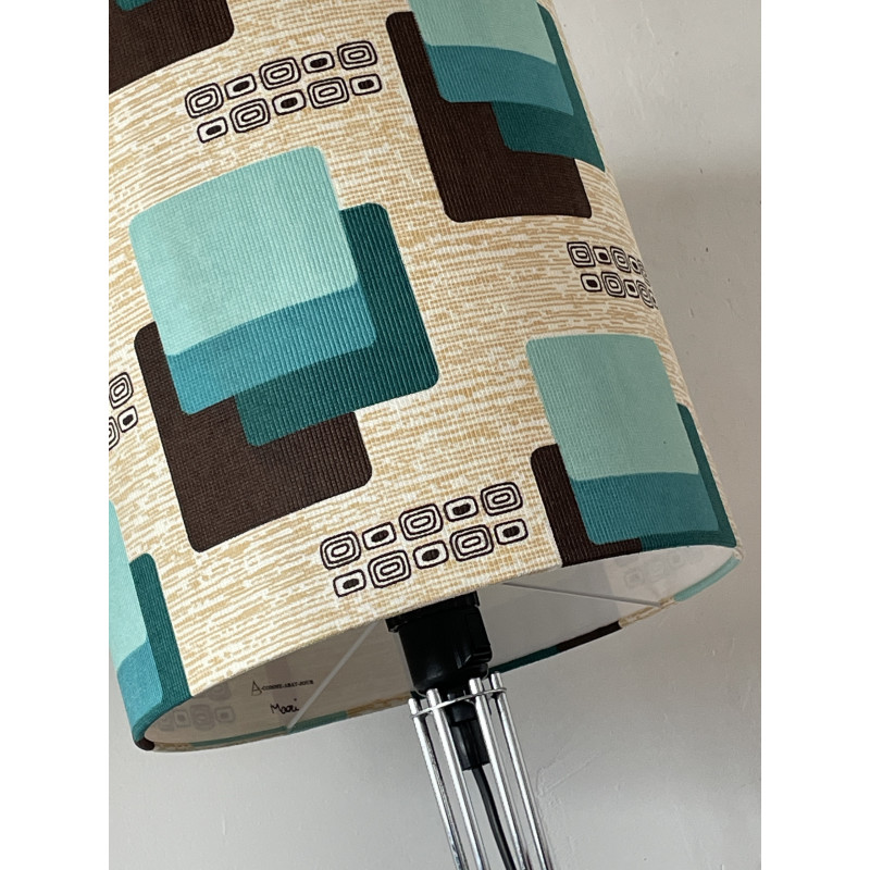 Lampshade « Maori bleu » H34 D30 - mid-century fabric