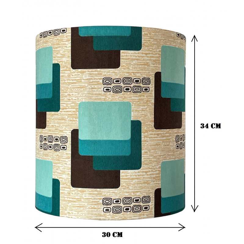 Lampshade « Maori bleu » H34 D30 - mid-century fabric