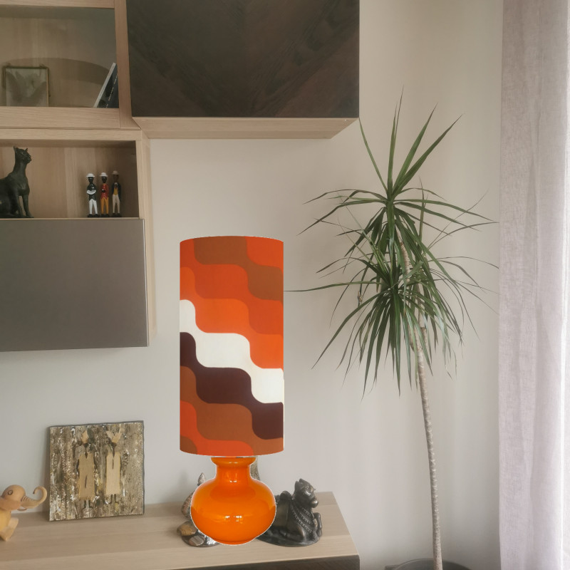 Lampe à poser Vibration - opaline orange et tissu vintage