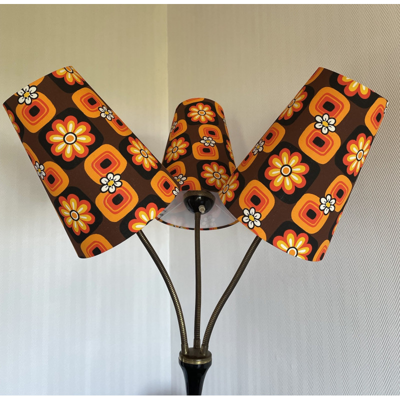 Lampshades Paquerettes orange H26 D20 d12 - mid century fabric