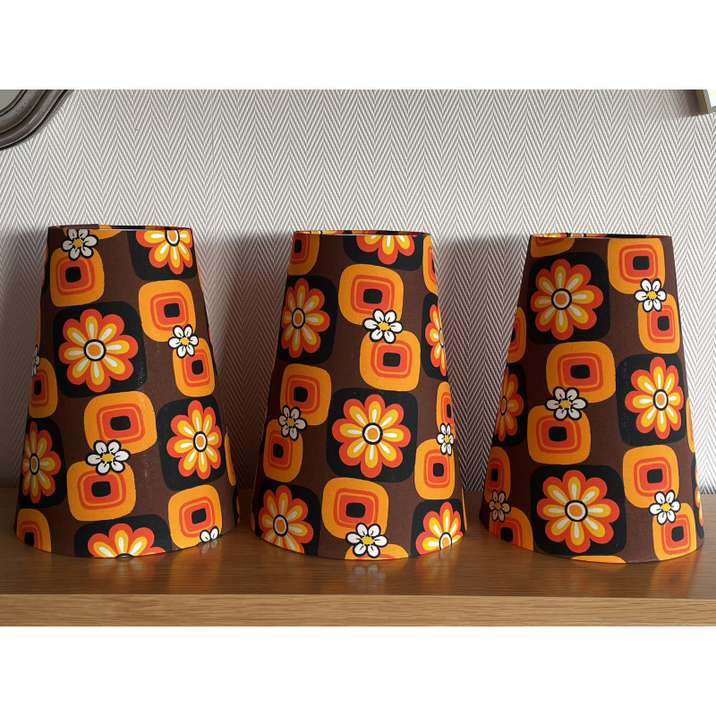 Lampshades Paquerettes orange H26 D20 d12 - mid century fabric