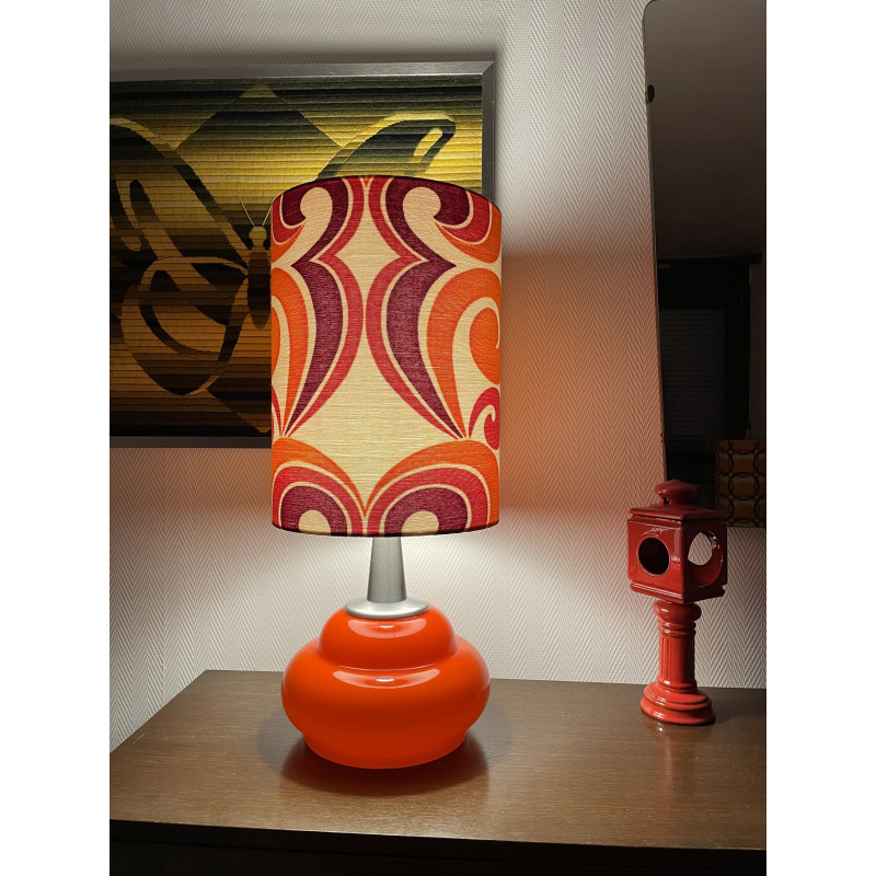 Lampe à poser Arabesco - opaline orange et tissu vintage