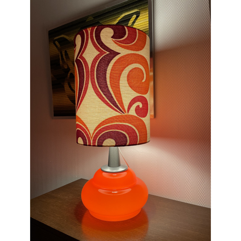 Lampe à poser Arabesco - opaline orange et tissu vintage