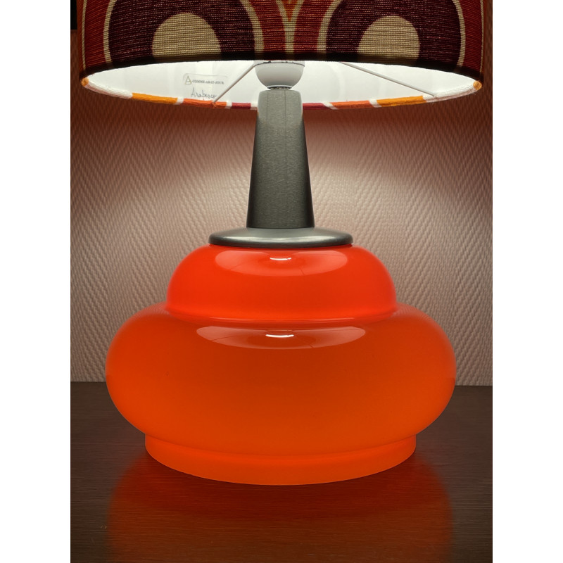 Lampe à poser Arabesco - opaline orange et tissu vintage