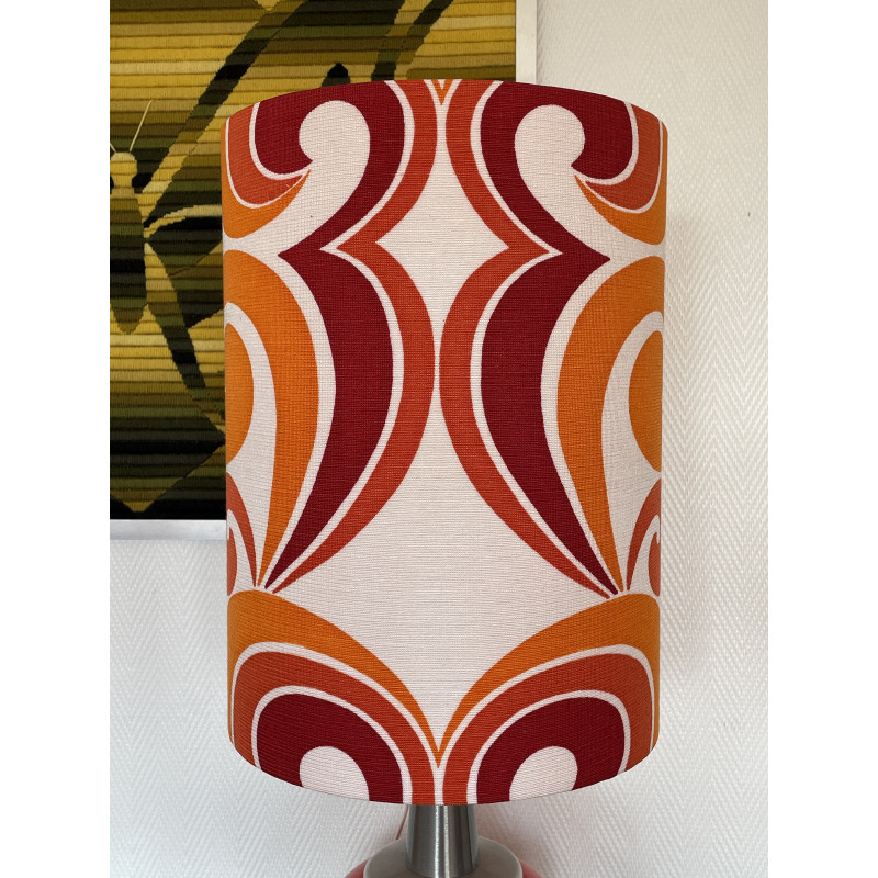 Lampe à poser Arabesco - opaline orange et tissu vintage